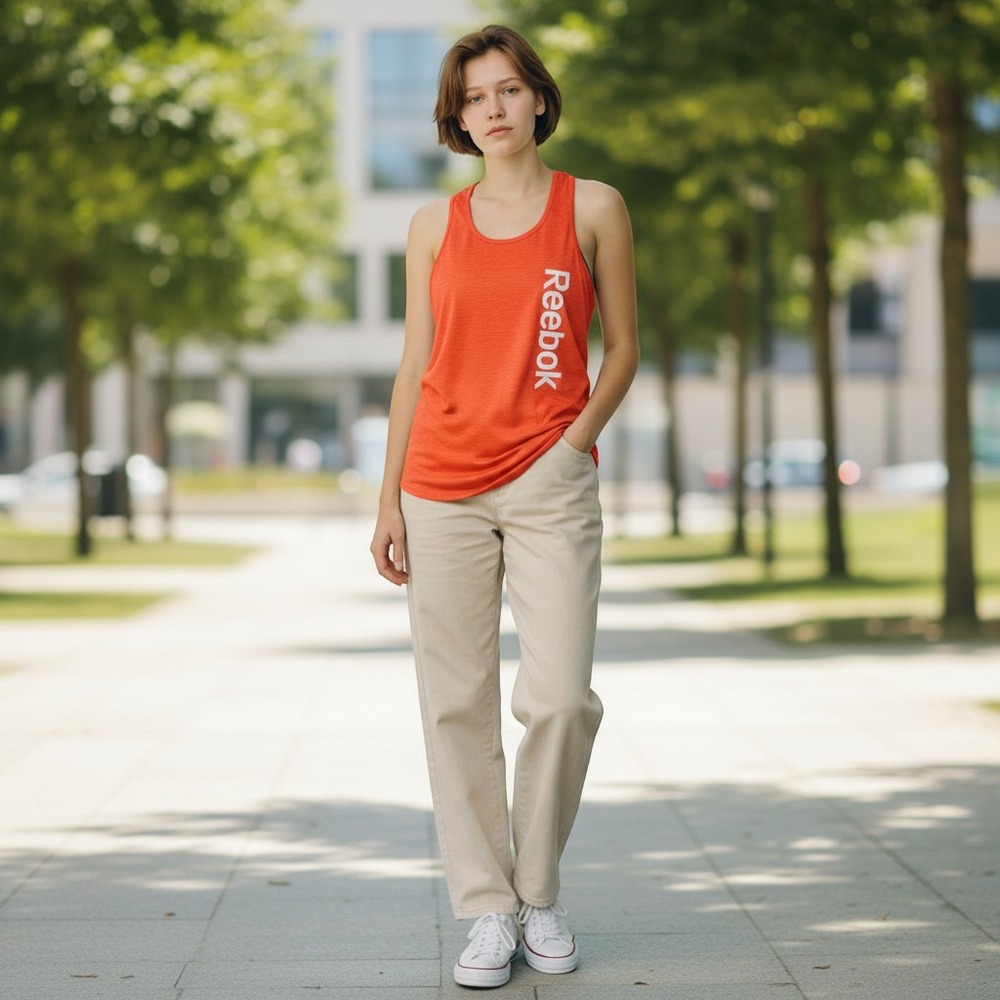 Reebok Tank Top Womens XS Orange Excellent Racerback Graphic Logo Activewear